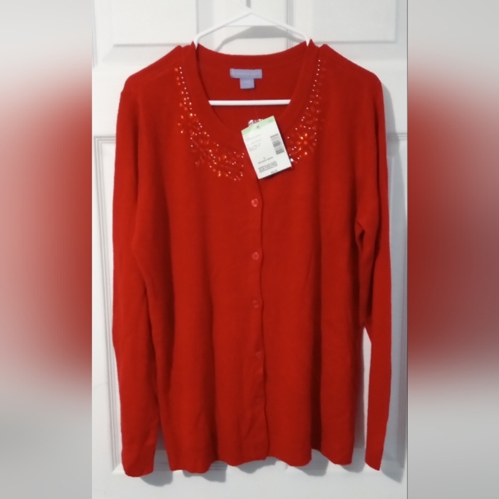 Laura Scott Red Knit Cardigan Sweater